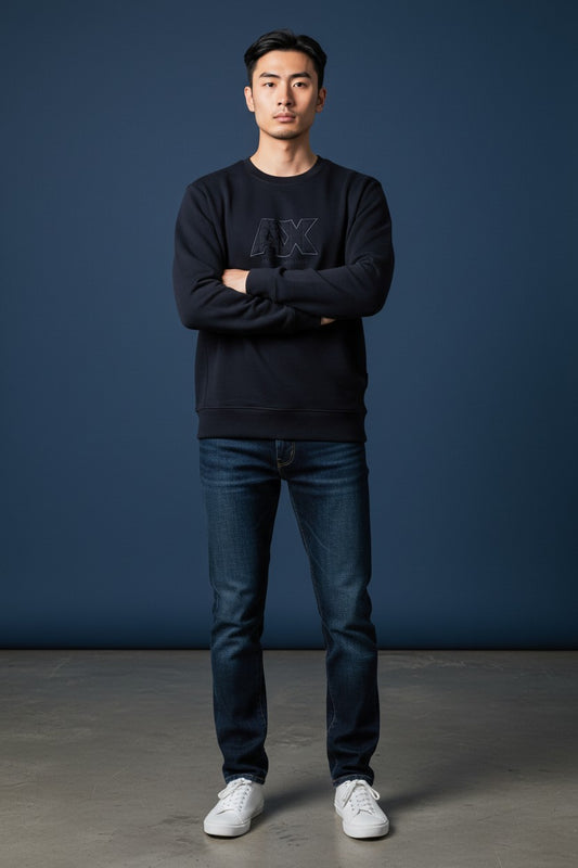 Armani Exchange 3D Logo Crewneck Sweatshirt Navy Blue