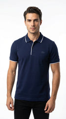 Lacoste Men's Classic Navy Cotton Polo with White Tipped Accents