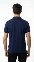 Lacoste Men's Classic Navy Cotton Polo with White Tipped Accents
