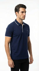 Lacoste Men's Classic Navy Cotton Polo with White Tipped Accents