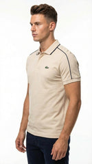 Lacoste Men's Sand Beige Classic Polo with Navy Contrast Detailing
