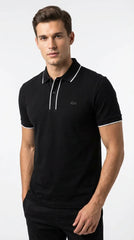 Lacoste Men's Classic Navy Cotton Polo with White Tipped Accents