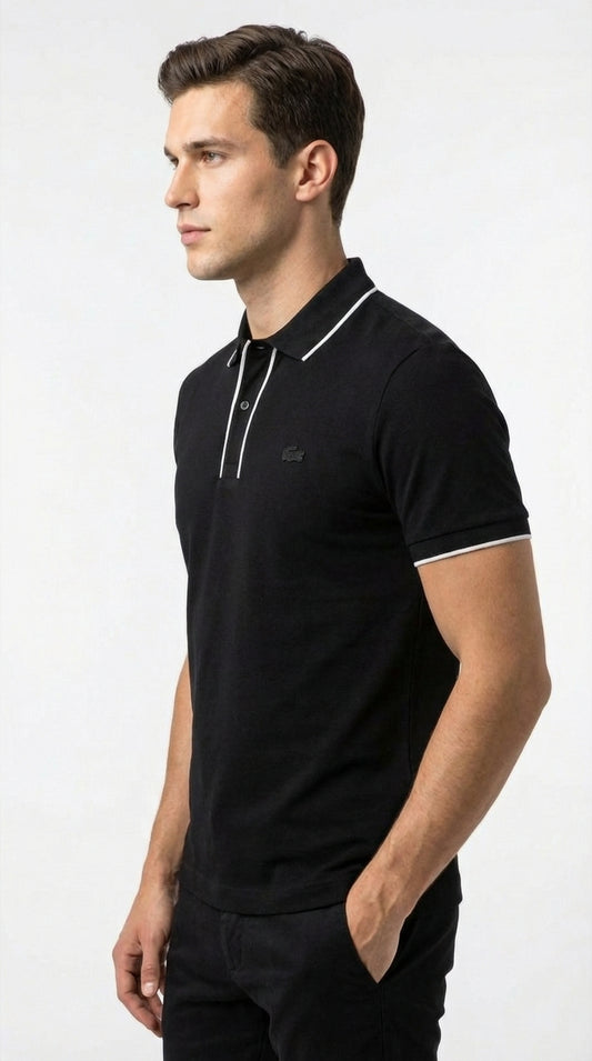 Lacoste Men's Midnight Black Essential Polo with Contrast Trim