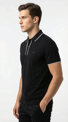 Lacoste Men's Classic Navy Cotton Polo with White Tipped Accents