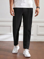 Men's Cotton Linen Tapered Black Trousers