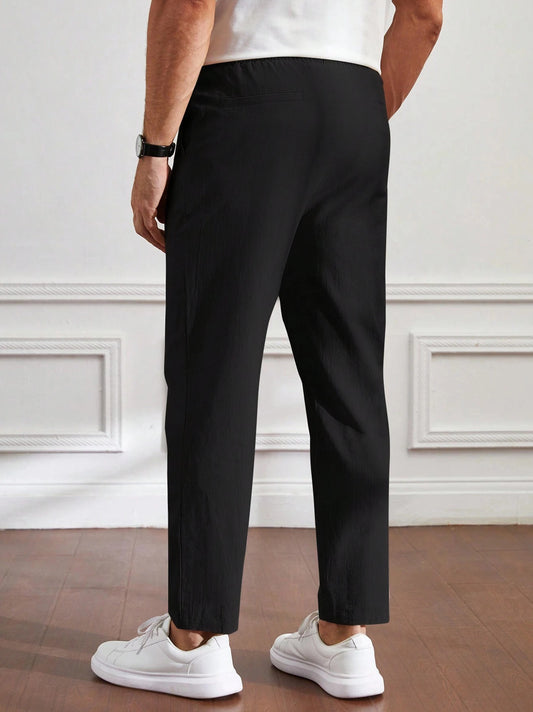 Men's Cotton Linen Tapered Black Trousers