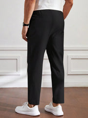 Men's Cotton Linen Tapered Black Trousers