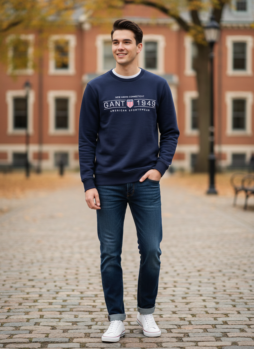 GANT 1949 Shield Logo Blue Denim Sweatshirt