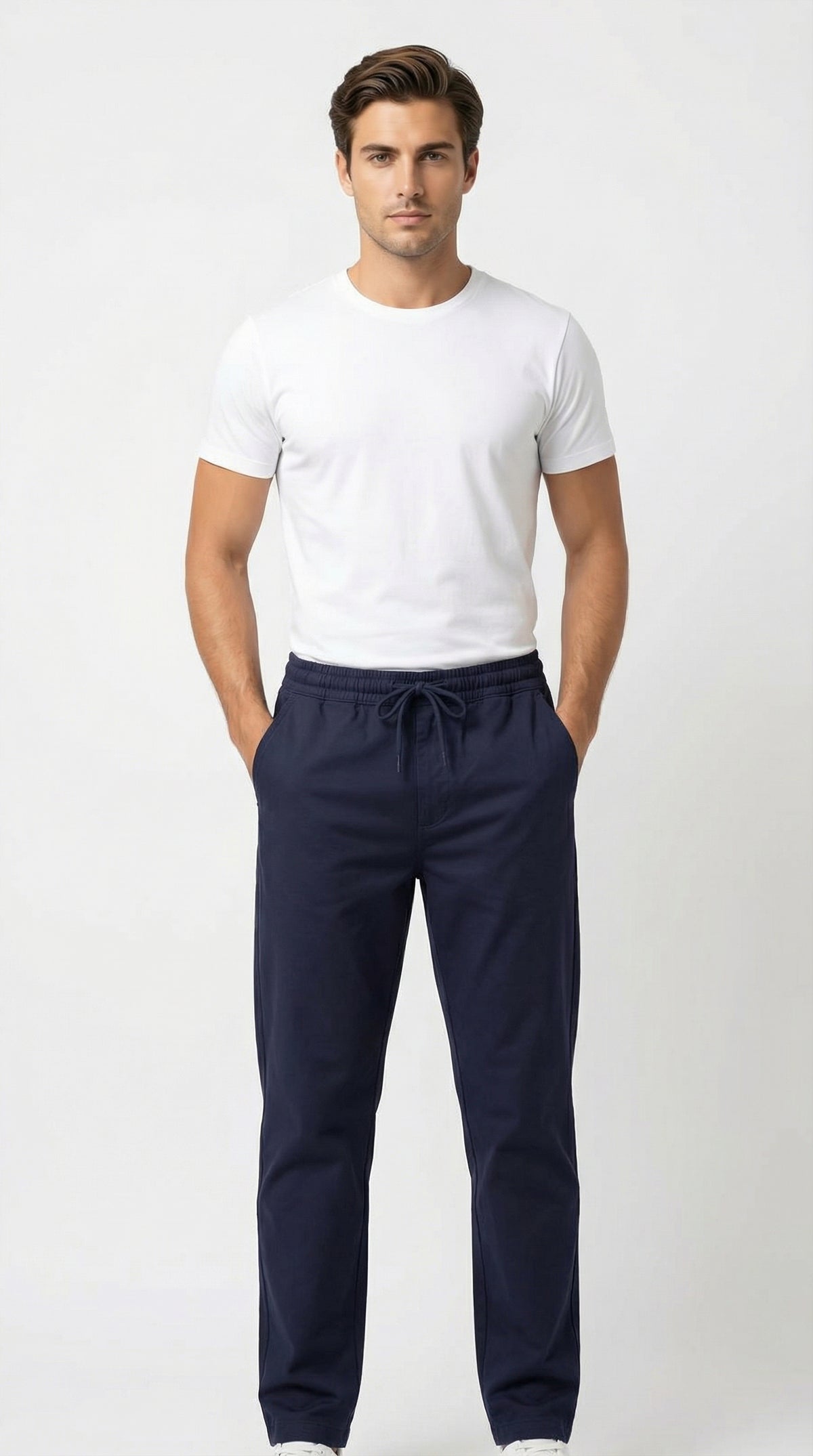 Zara Style | Men’s Premium Stretch Cotton Jogger Trousers – Navy Blue