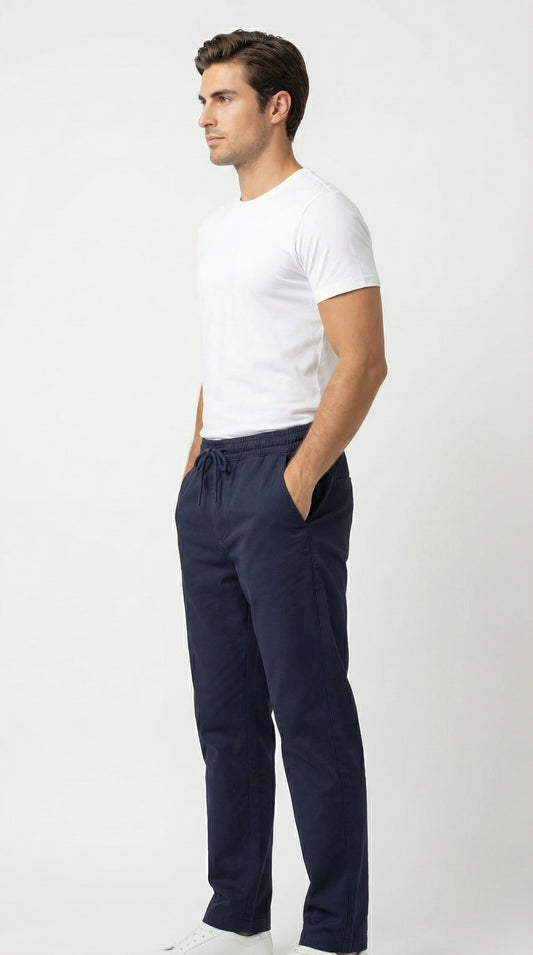 Zara Style | Men’s Premium Stretch Cotton Jogger Trousers – Navy Blue