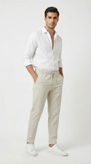 Zara Style | Men’s Premium Stretch Cotton Jogger Trousers – Sand Beige