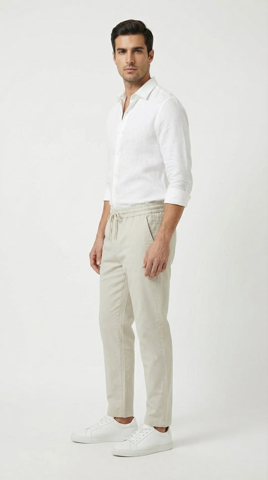 Zara Style | Men’s Premium Stretch Cotton Jogger Trousers – Sand Beige