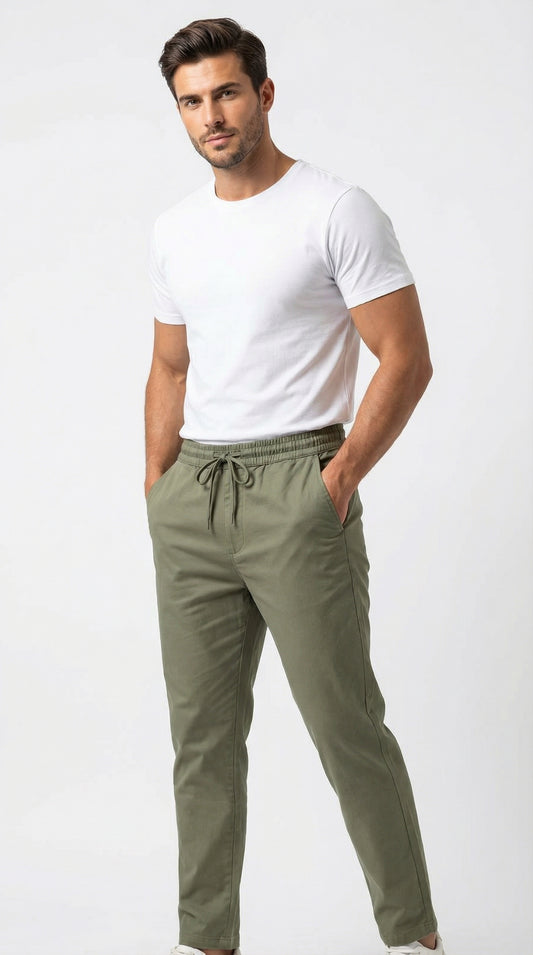 Zara Style | Men’s Premium Stretch Cotton Jogger Trousers – olive green