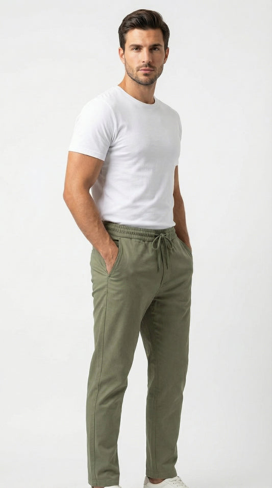 Zara Style | Men’s Premium Stretch Cotton Jogger Trousers – olive green