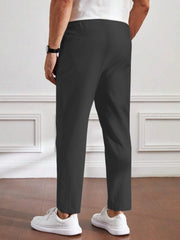 Men's Cotton Linen Tapered Gray Trousers