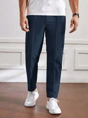 Men's Cotton Linen Tapered Navy Blue Trousers