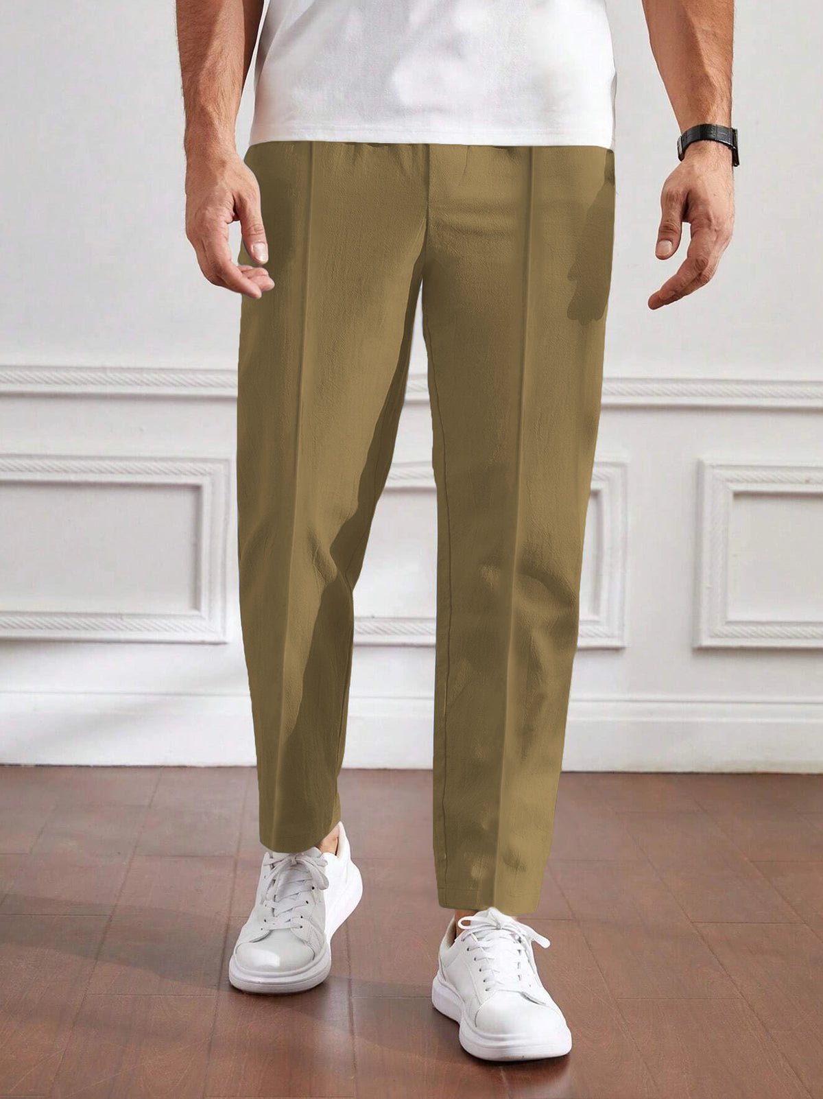 Men's Cotton Linen Tapered Khaki Trousers