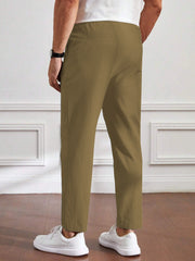 Men's Cotton Linen Tapered Khaki Trousers